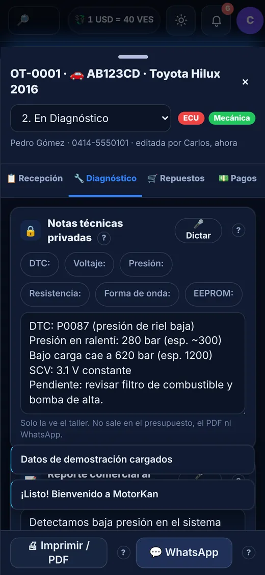 Diagnóstico en el celular